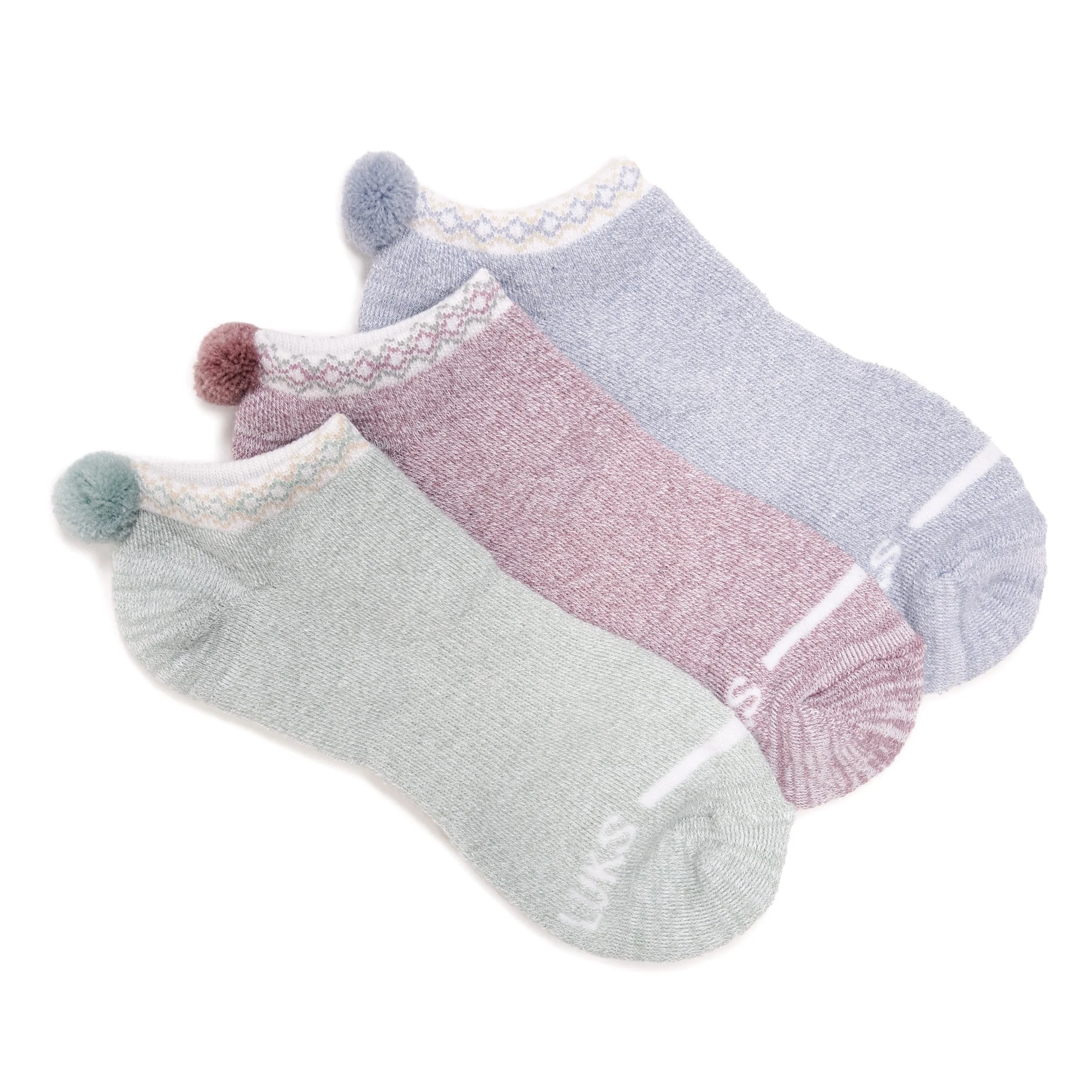 Women's 3 Pack Dream Step by Muk Luks® Low-Cut Ankle Socks with Pom