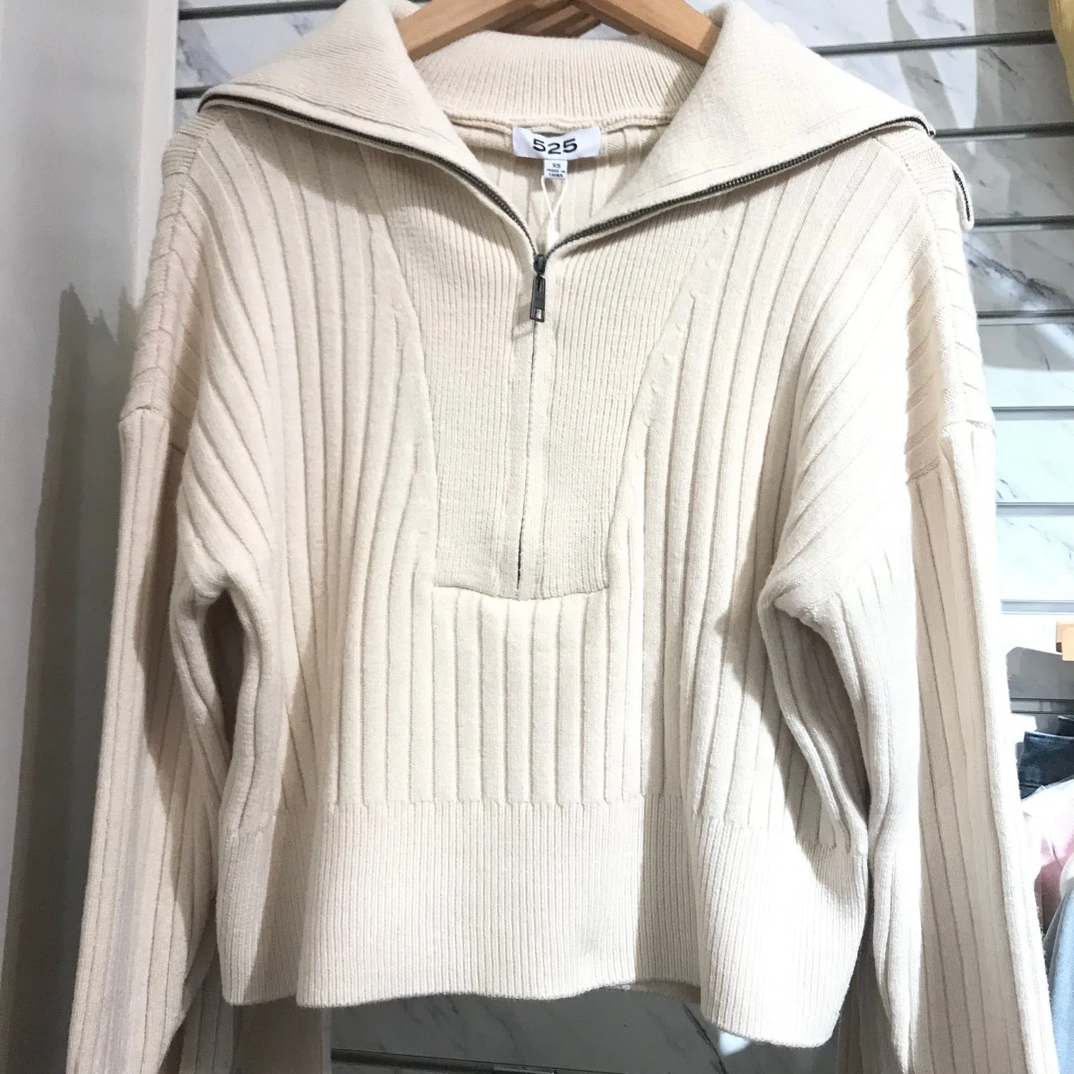 Women's 525 America | Rib Knit Quarter Zip Sweater | Cream