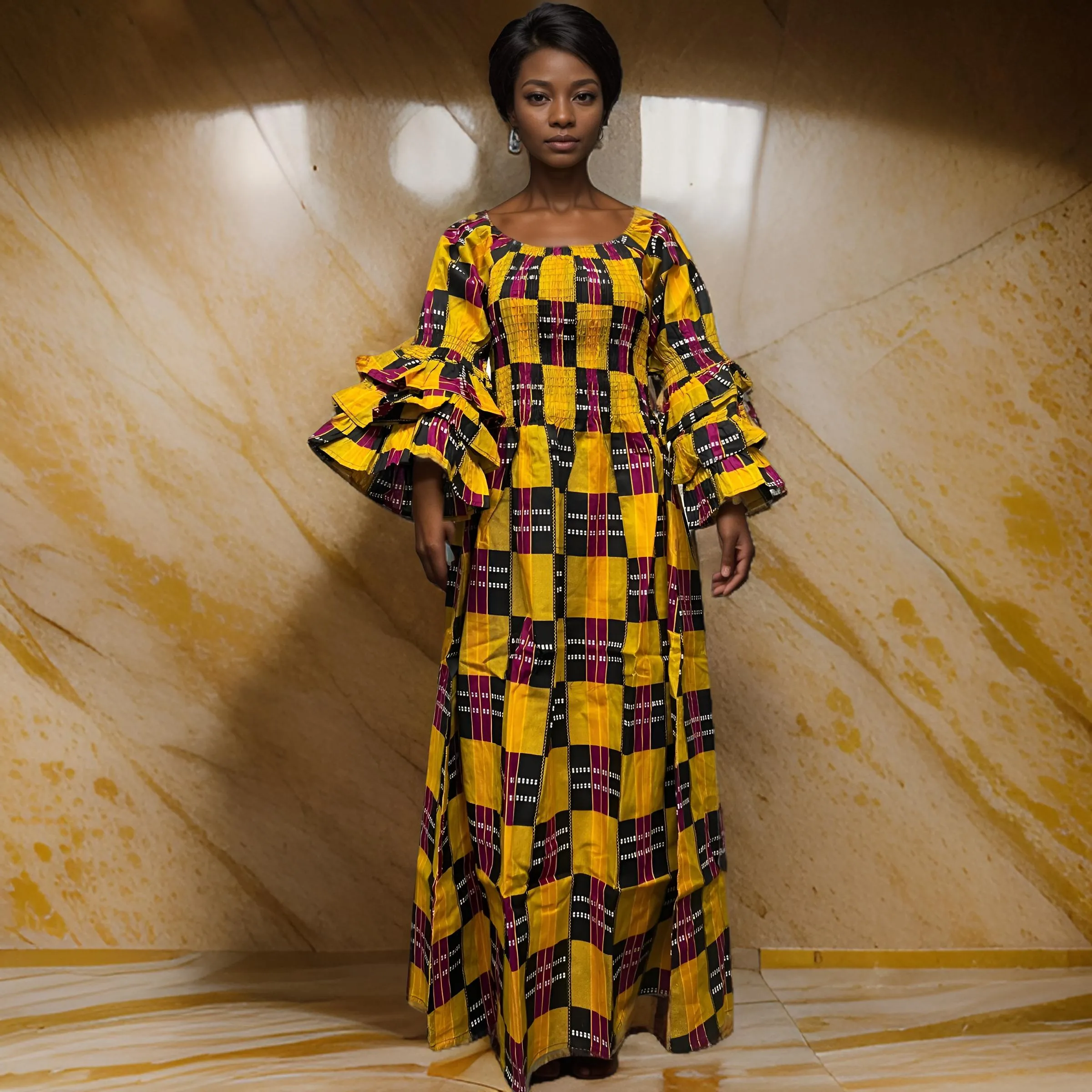 Women's African Kente 4 Print Full Length Dress