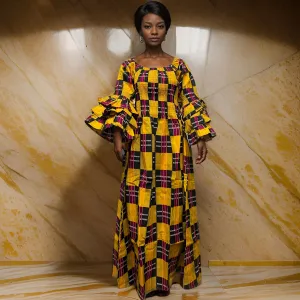 Women's African Kente 4 Print Full Length Dress