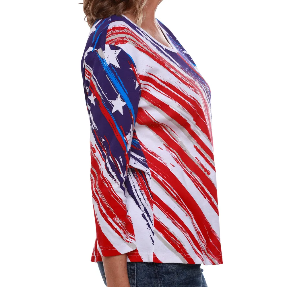Women's American Flag 3/4 Sleeve Top