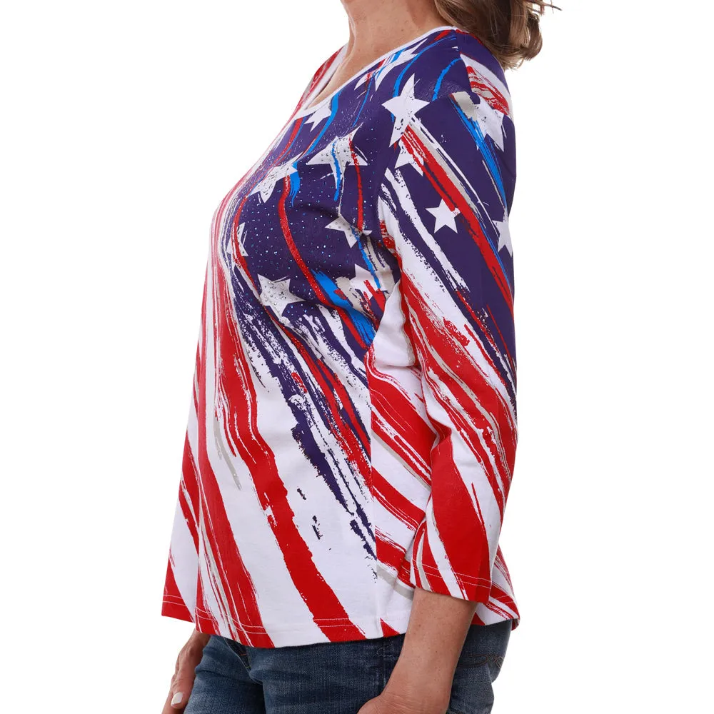 Women's American Flag 3/4 Sleeve Top