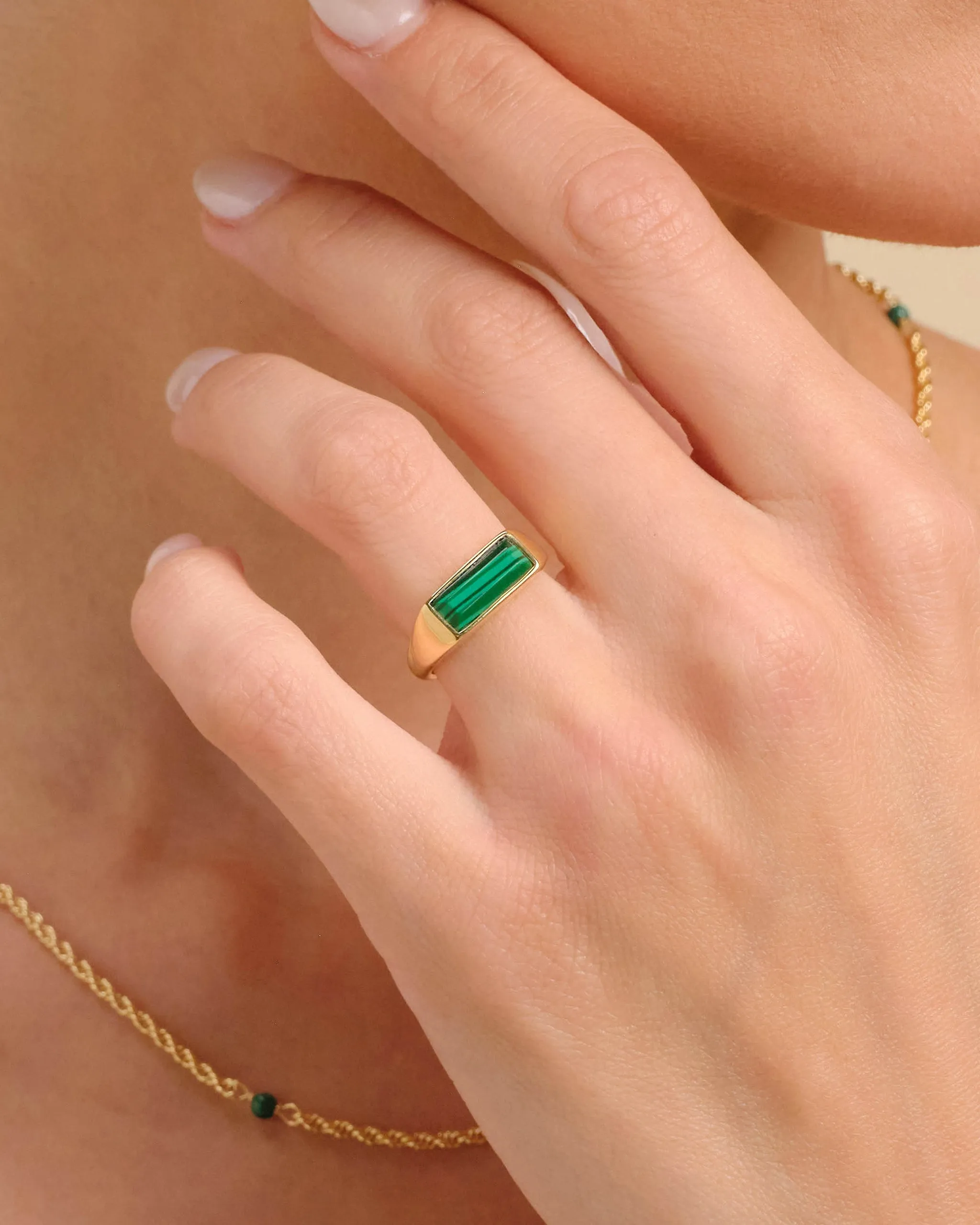 Womens Beveled Malachite Signet Ring