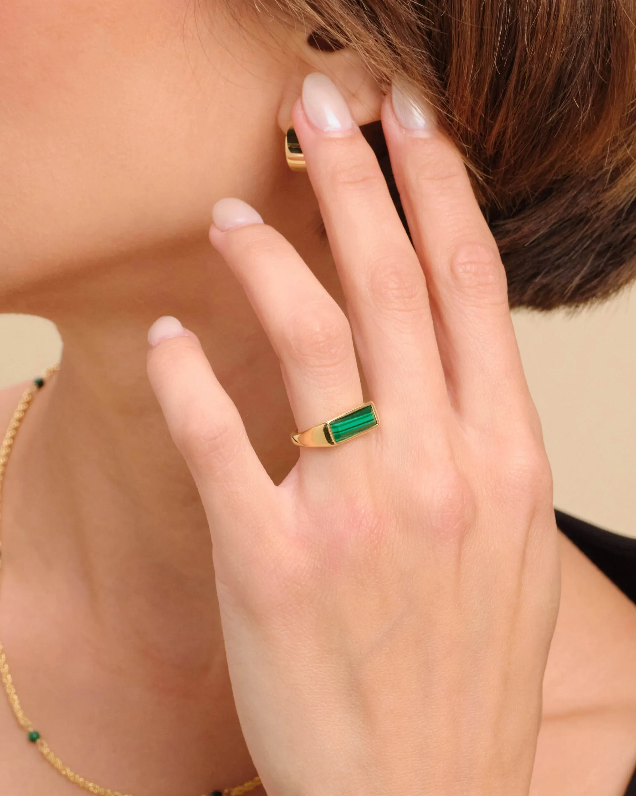 Womens Beveled Malachite Signet Ring