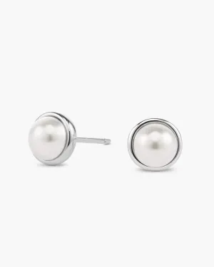 Women's Bezeled Pearl Stud Earrings - Silver