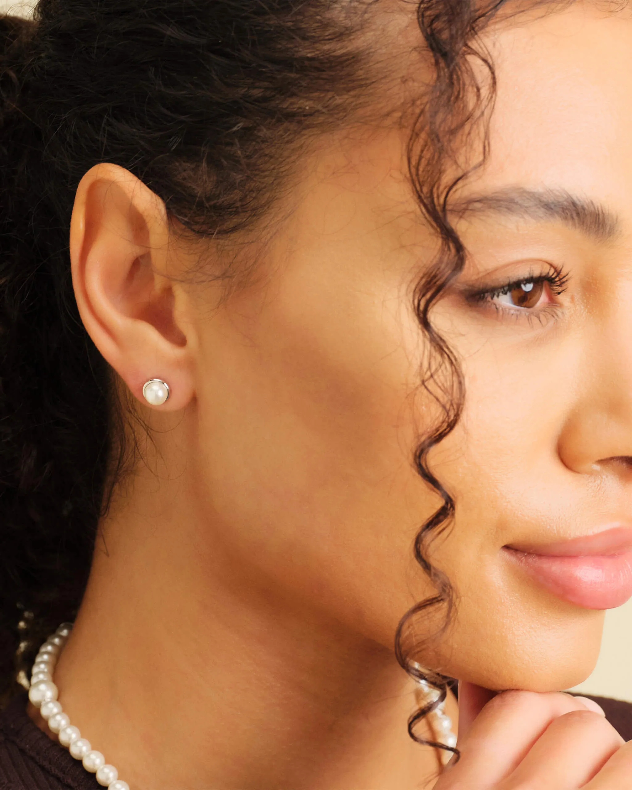 Women's Bezeled Pearl Stud Earrings - Silver