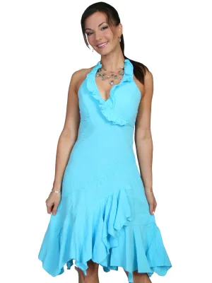 Women's Cantina Collection Dress: Halter Style with Ruffle, Turquoise