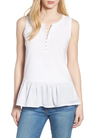 Women's Caslon Mix Media Cotton Blend Peplum Top, Sz S! White! Retails $50 