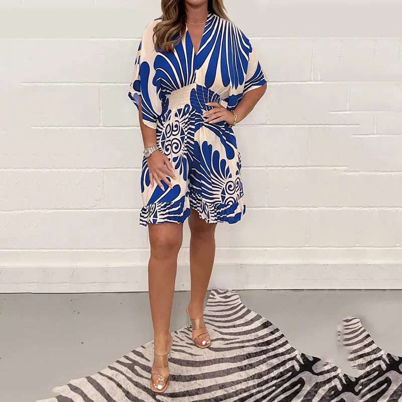 Women's Casual Short Jumpsuit | Plant Print Design, Lightweight Fabric, Comfortable Fit