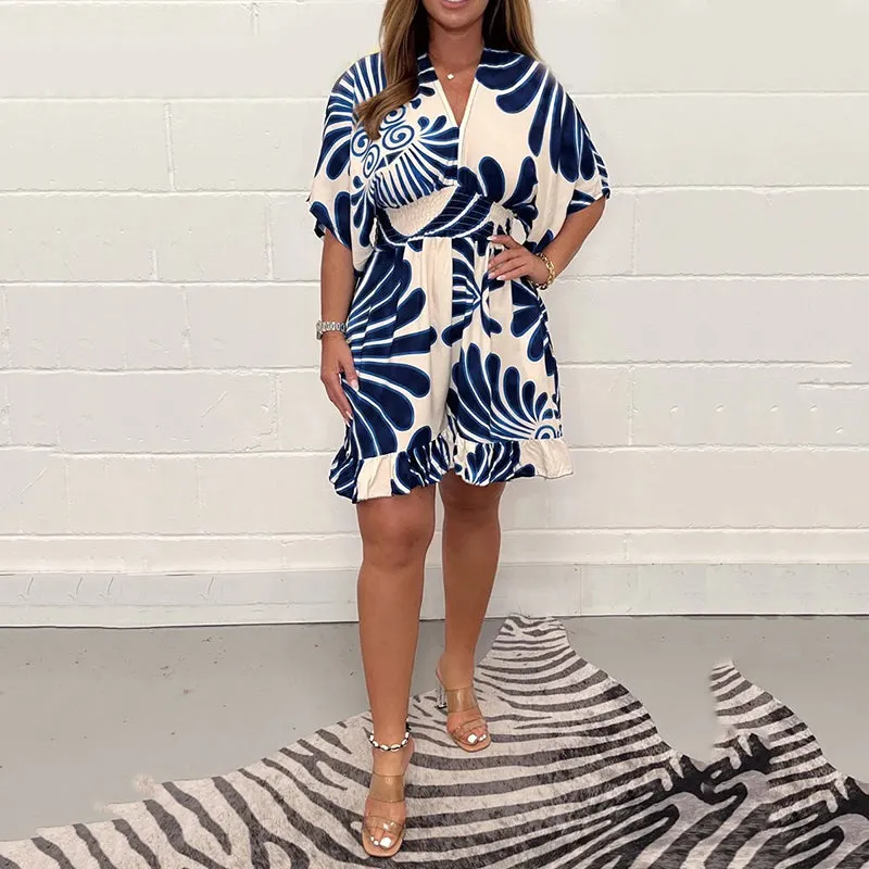 Women's Casual Short Jumpsuit | Plant Print Design, Lightweight Fabric, Comfortable Fit