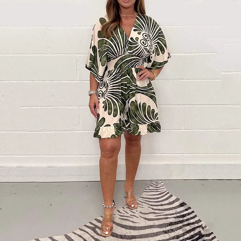 Women's Casual Short Jumpsuit | Plant Print Design, Lightweight Fabric, Comfortable Fit