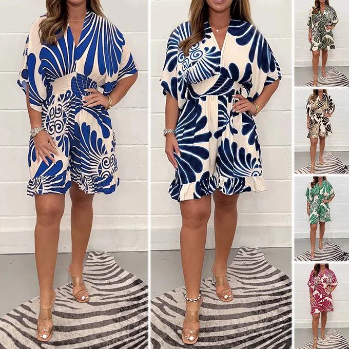 Women's Casual Short Jumpsuit | Plant Print Design, Lightweight Fabric, Comfortable Fit