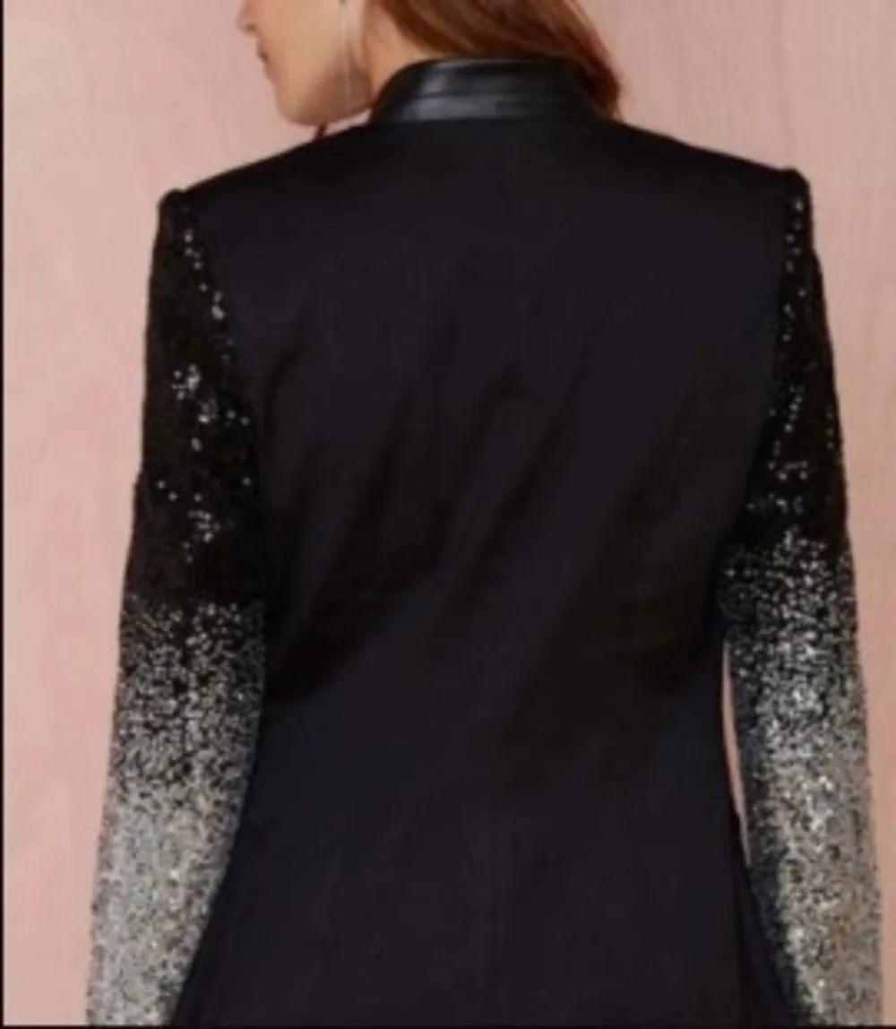 Women's Classic  Blazer with Shiny Sequins Sleeves