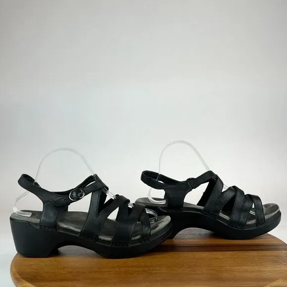 Womens Dansko Stevie Black Leather Strappy Heeled Sandals Size EU 41 US 10.5-11