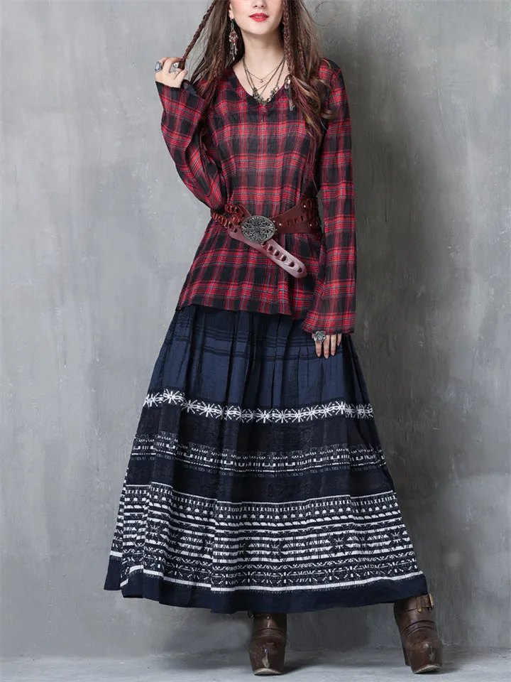 Women's Dark Blue Casual Embroidery Ankle-length Skirts