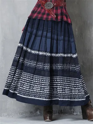 Women's Dark Blue Casual Embroidery Ankle-length Skirts