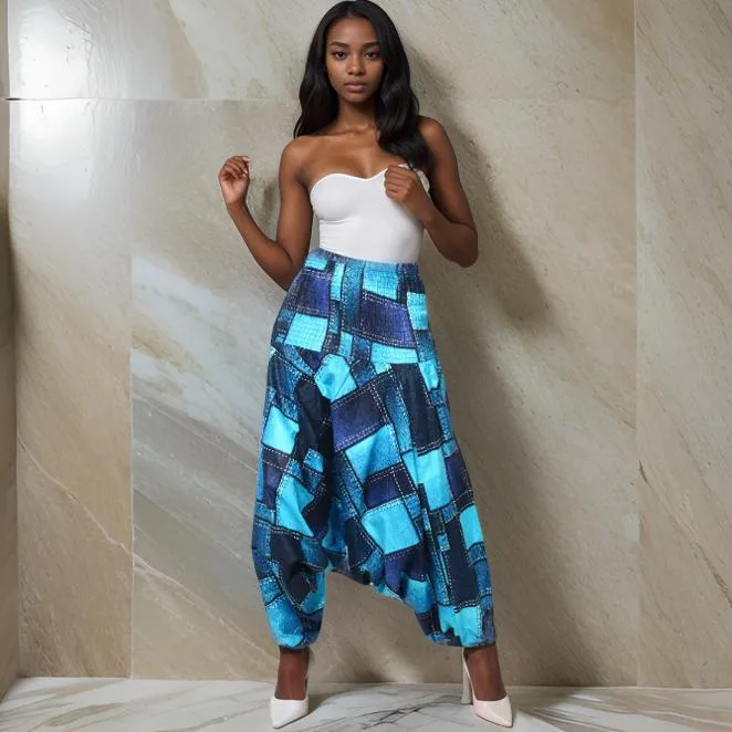 Women's Denim Inspired Patch Print Top/Pants