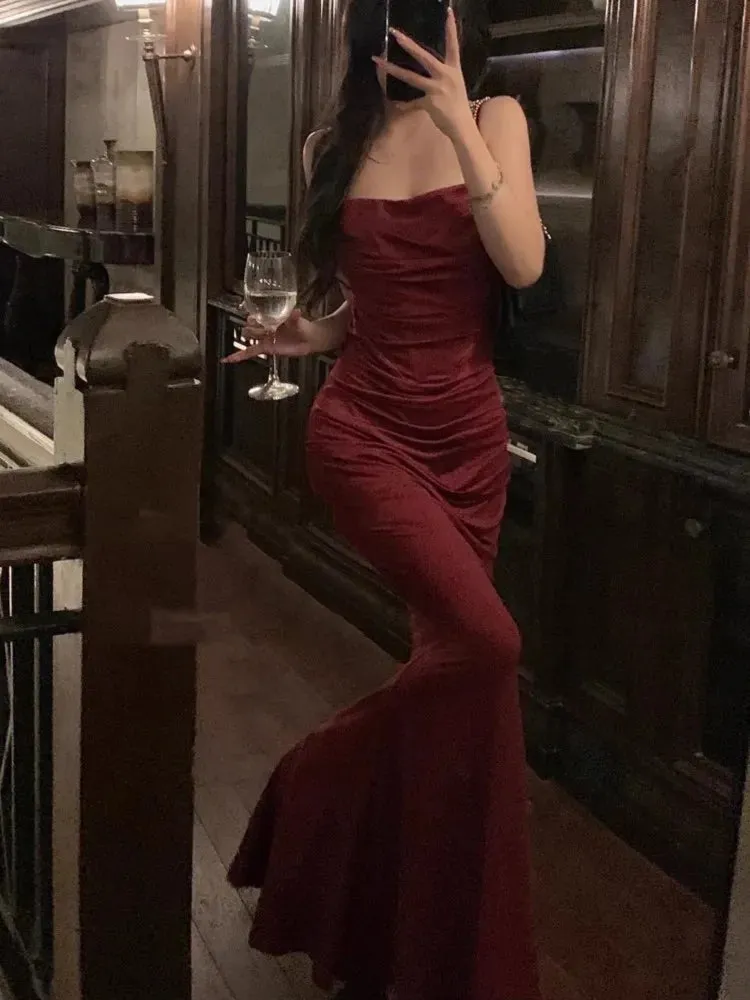 Women's Elegant Sexy Bodycon Mermaid Dress Fashion Spaghetti Strap Evening Wedding Party Maxi Prom Dress