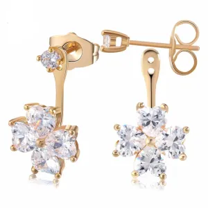 Women's Flower Crystal Stud Earring With Shiny Heart Shape Austrian Cubic Zirconia