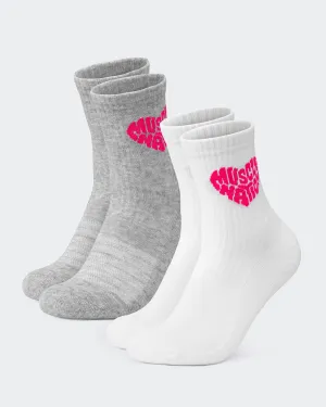 Womens Heart Crew Sock (2x Pack) - White / Grey Marl