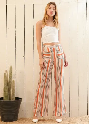 Women's High-waisted Palazzo in Rust Multi Stripe