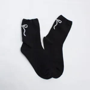 Women's Holiday Ribbon Bow Casual Socks: Black