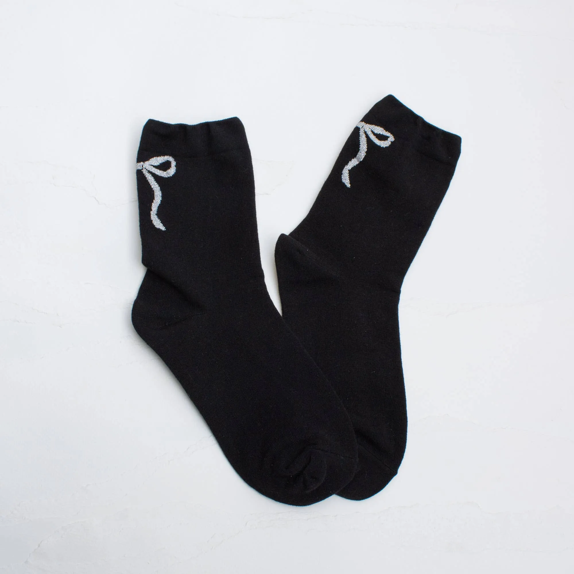 Women's Holiday Ribbon Bow Casual Socks: Black