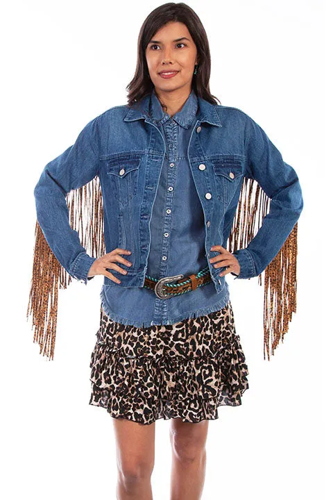 Women's Honey Creek Jacket Collection: Denim Leopard Fringe