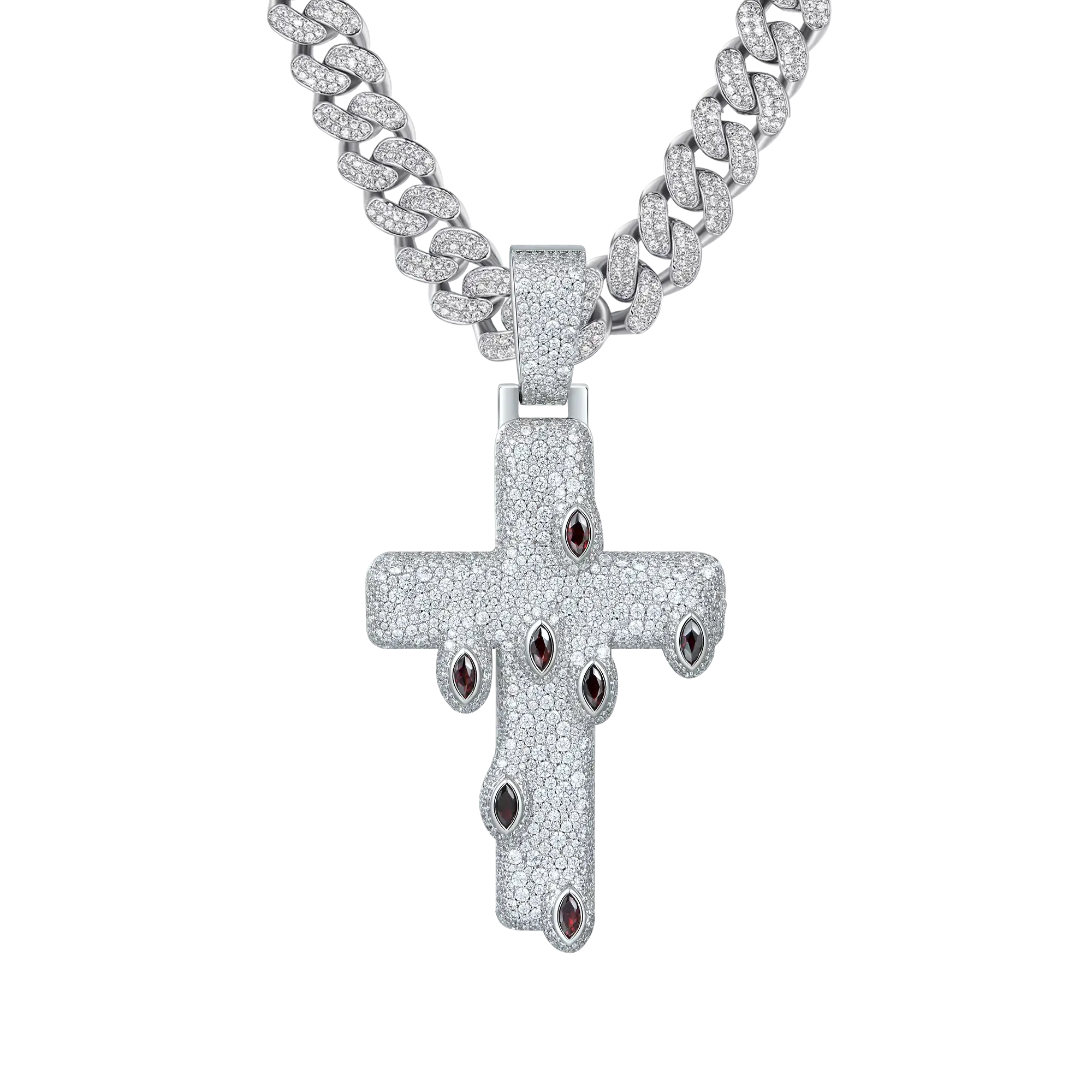 Women's Iced Crimson Tears Cross Pendant