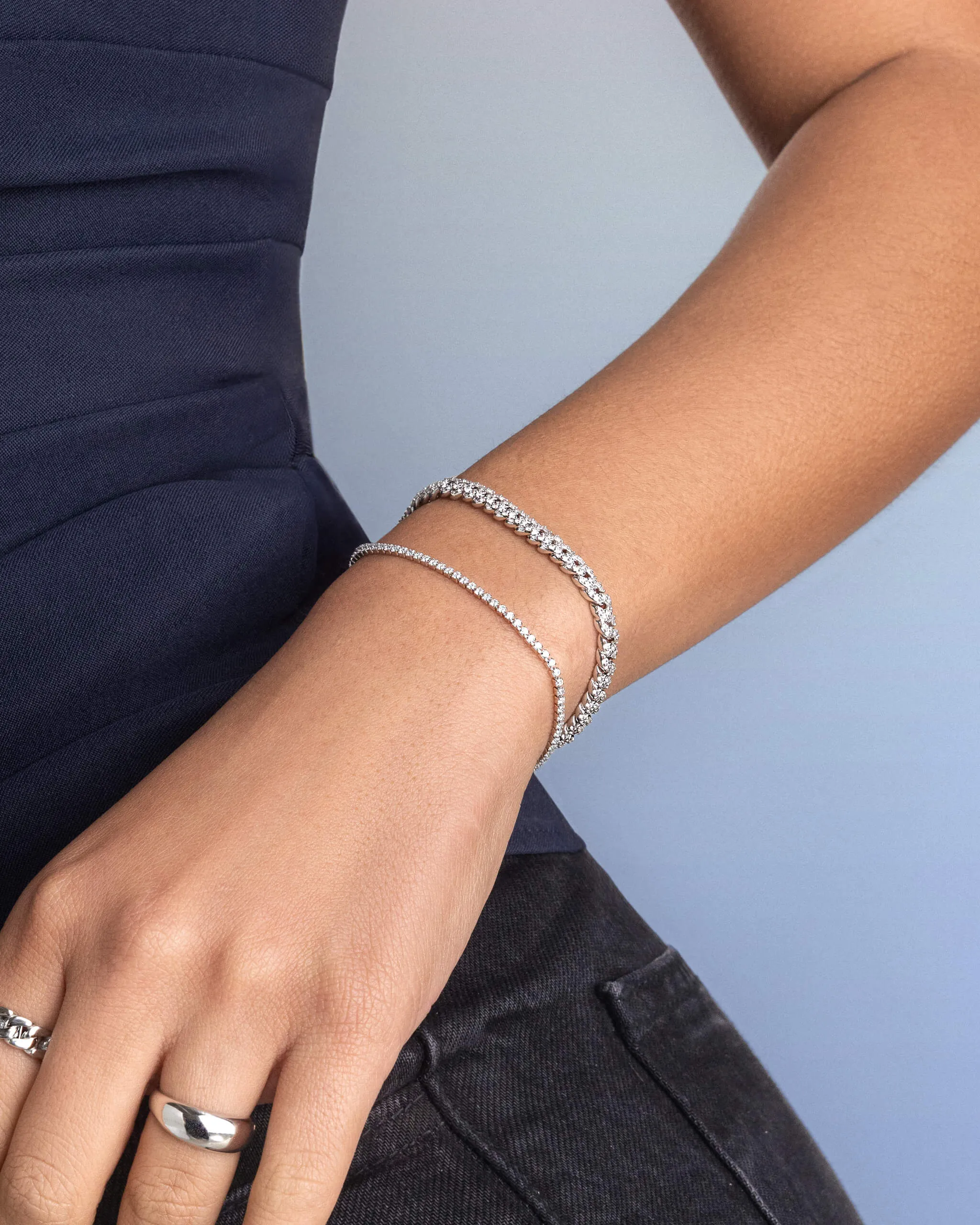 Women's Iced Out Cuban Link Bracelet - Silver