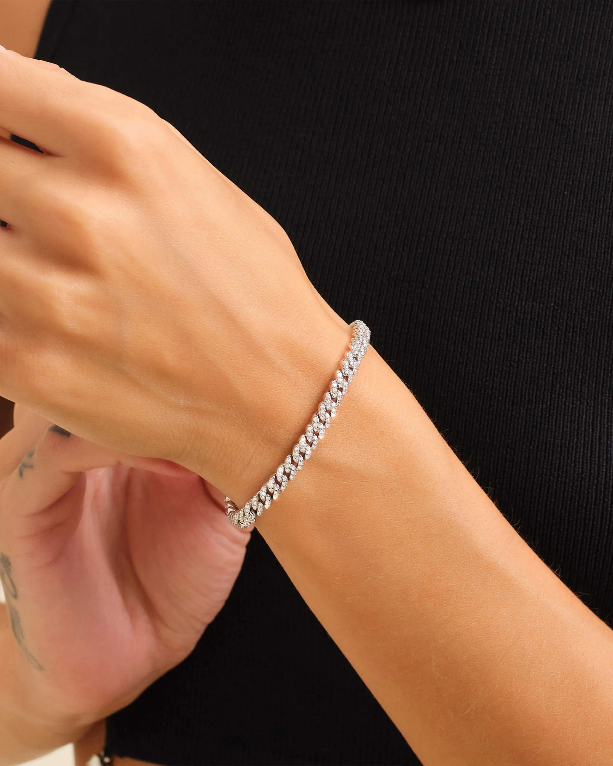 Women's Iced Out Cuban Link Bracelet - Silver