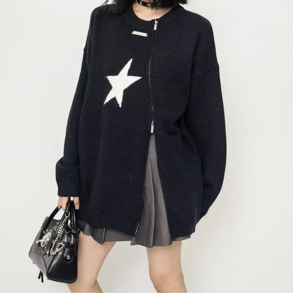 Women's Irregular Zipper Star Sweater