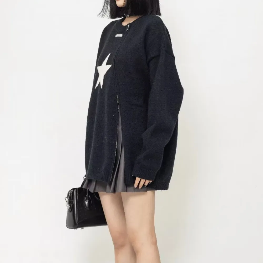 Women's Irregular Zipper Star Sweater