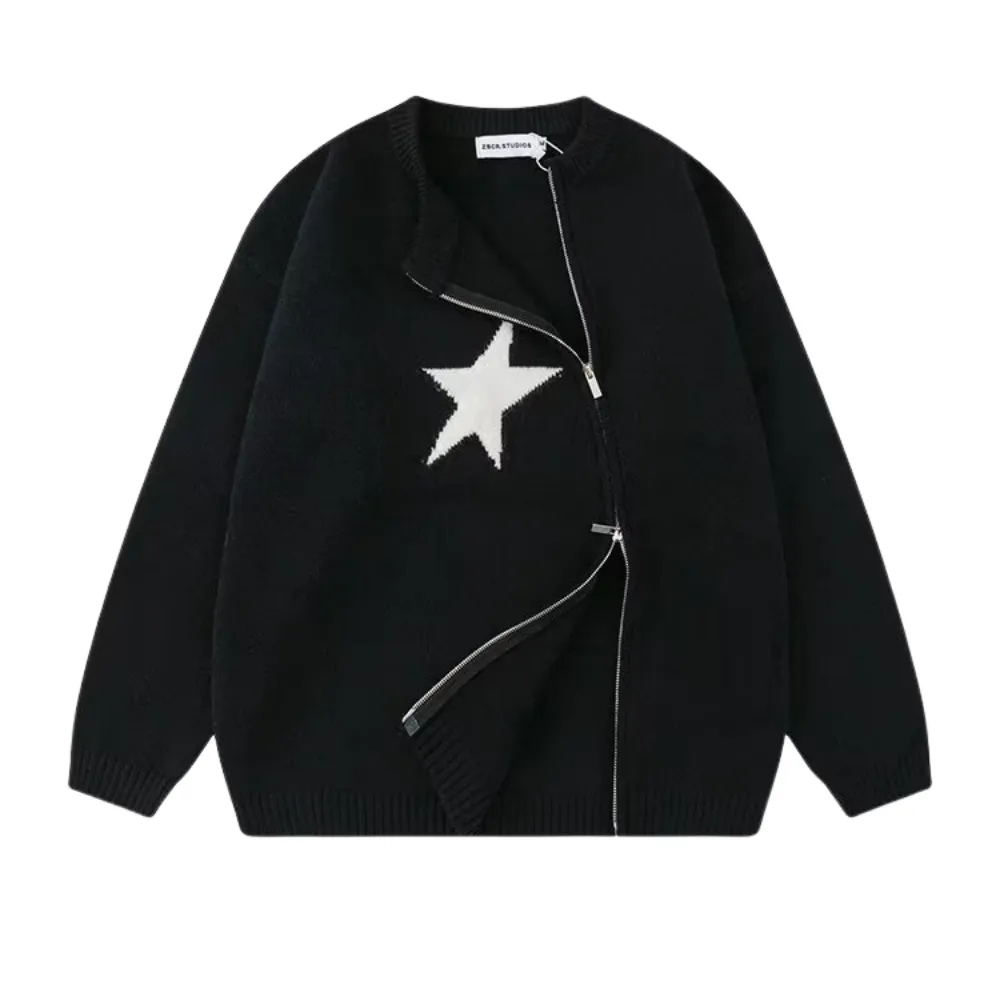 Women's Irregular Zipper Star Sweater