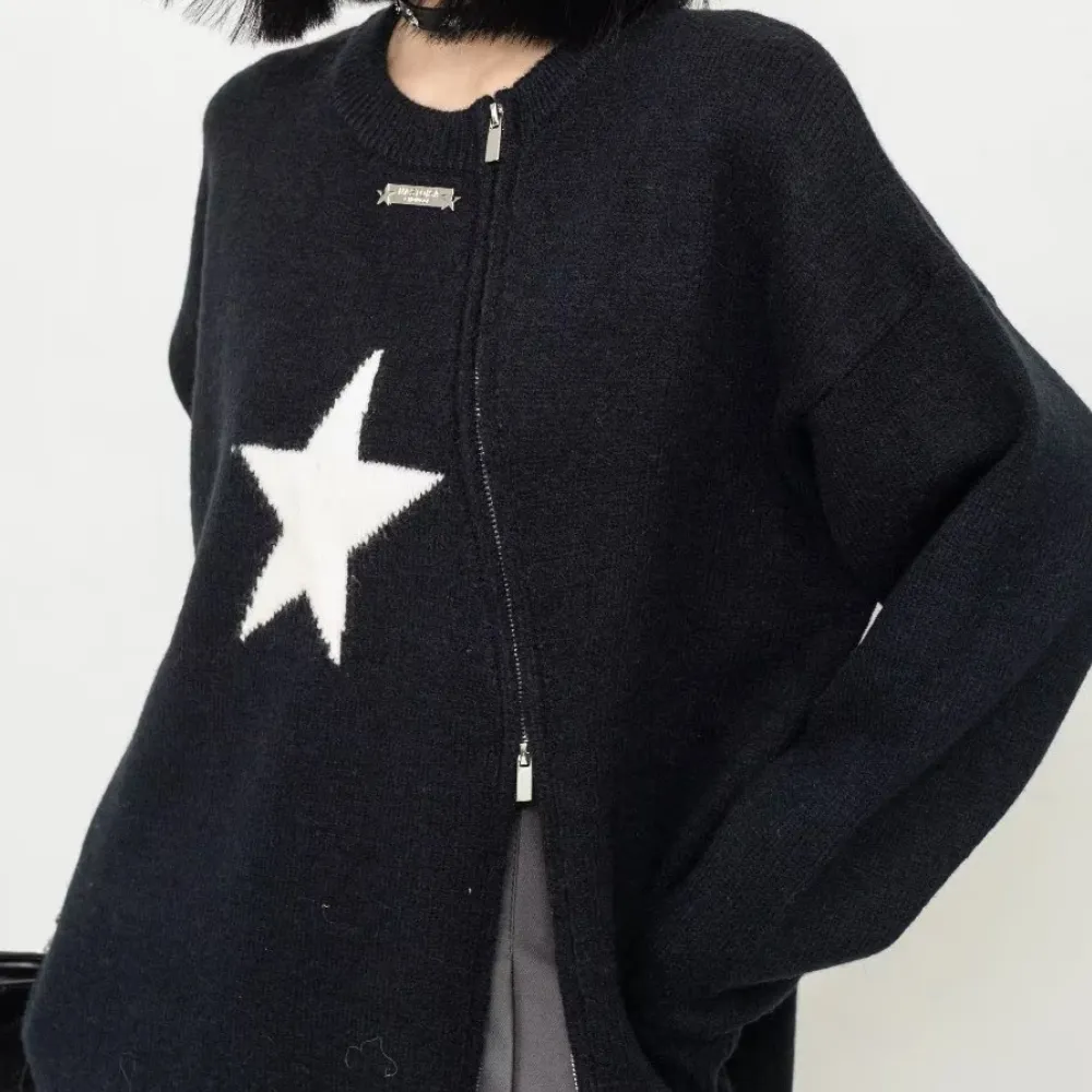 Women's Irregular Zipper Star Sweater