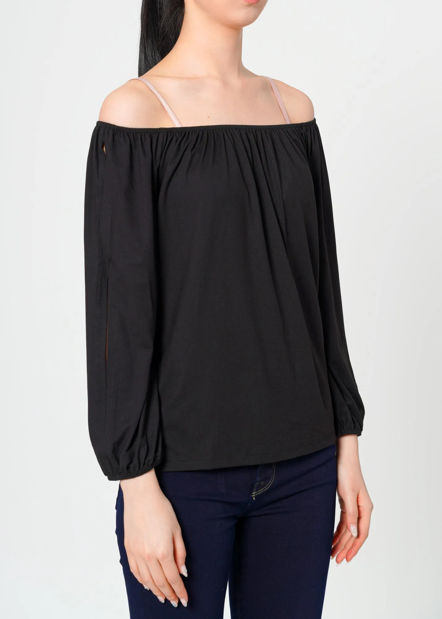 Women's Knit Split Sleeve Off Shoulder Top