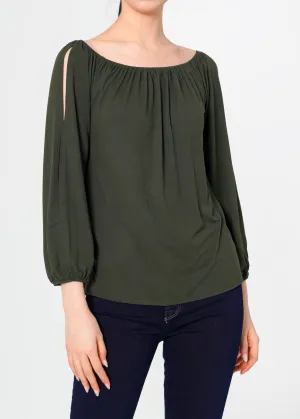 Women's Knit Split Sleeve Off Shoulder Top