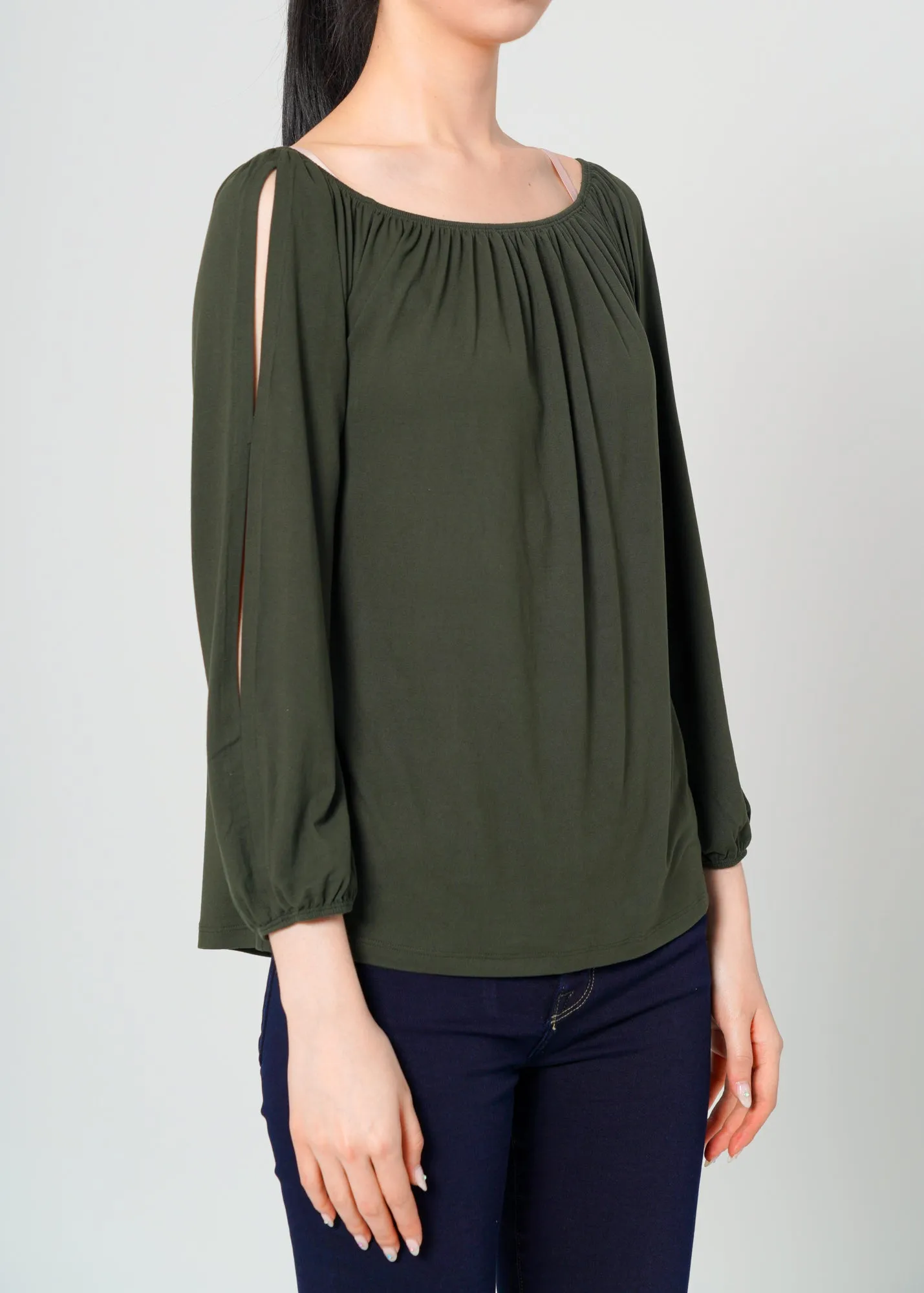 Women's Knit Split Sleeve Off Shoulder Top