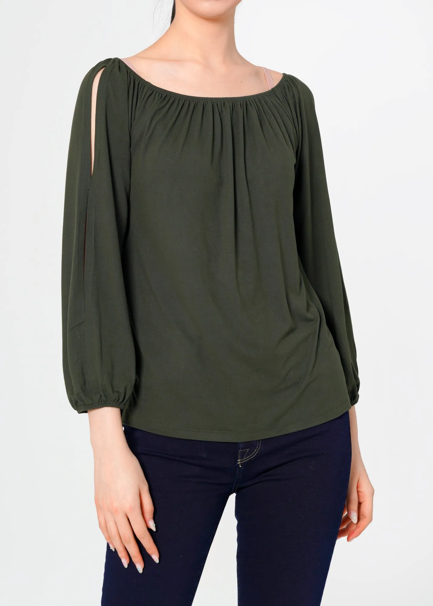 Women's Knit Split Sleeve Off Shoulder Top