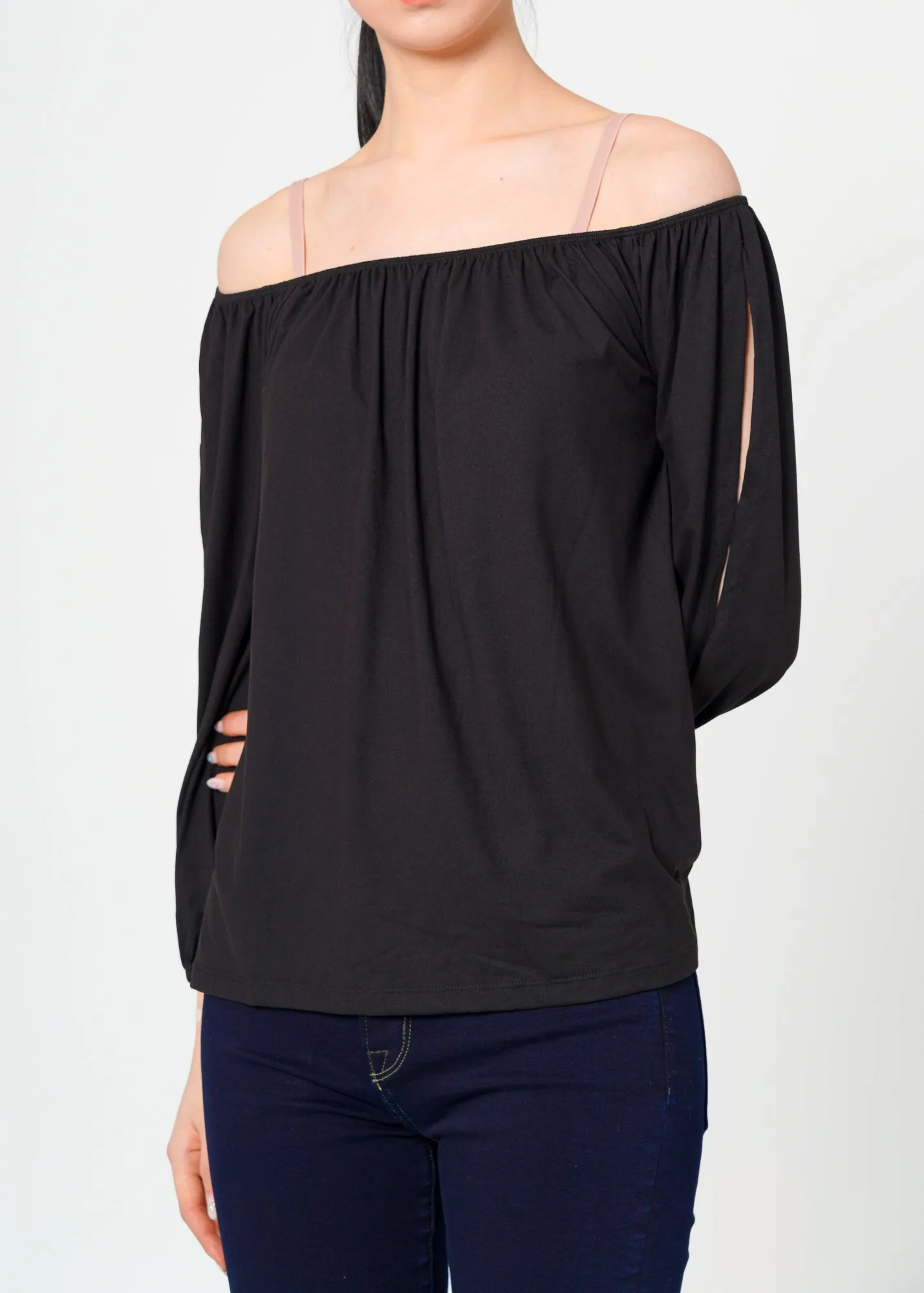 Women's Knit Split Sleeve Off Shoulder Top