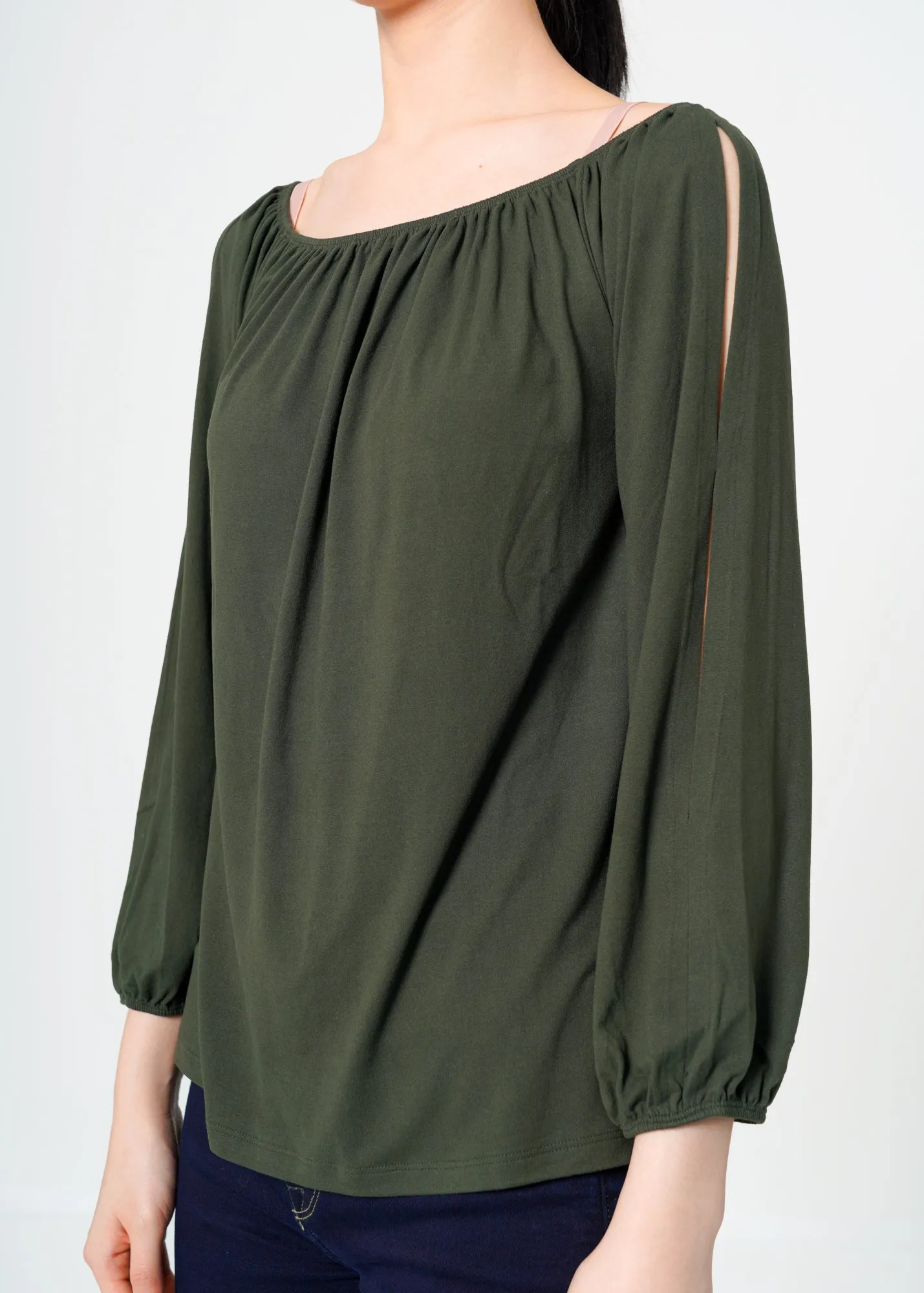 Women's Knit Split Sleeve Off Shoulder Top
