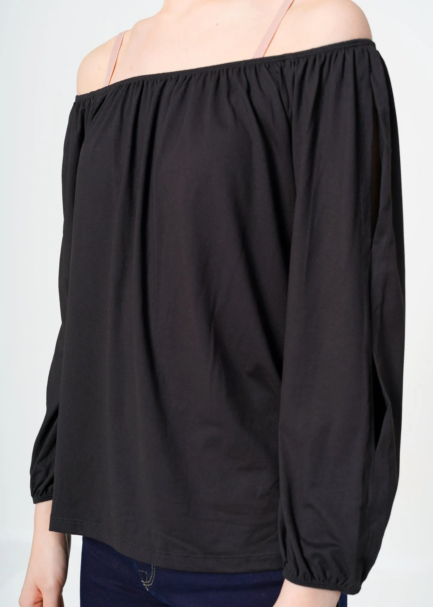Women's Knit Split Sleeve Off Shoulder Top