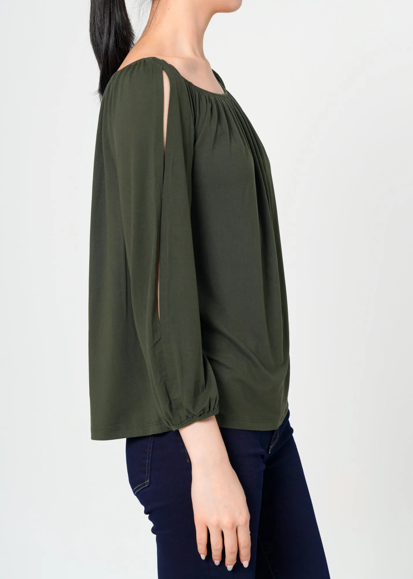 Women's Knit Split Sleeve Off Shoulder Top
