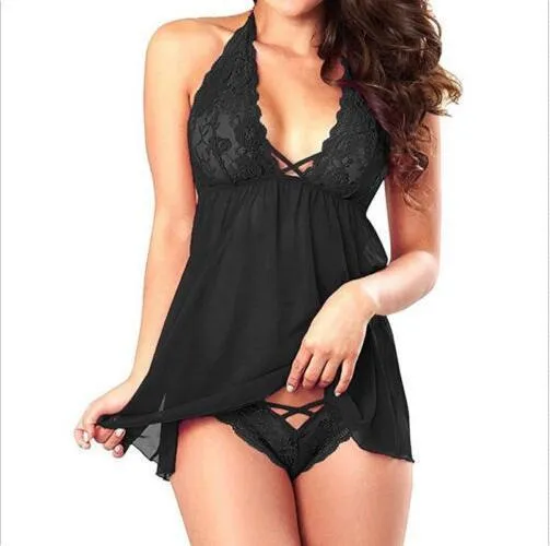 Women's Lace Halter Mesh Slip Dress