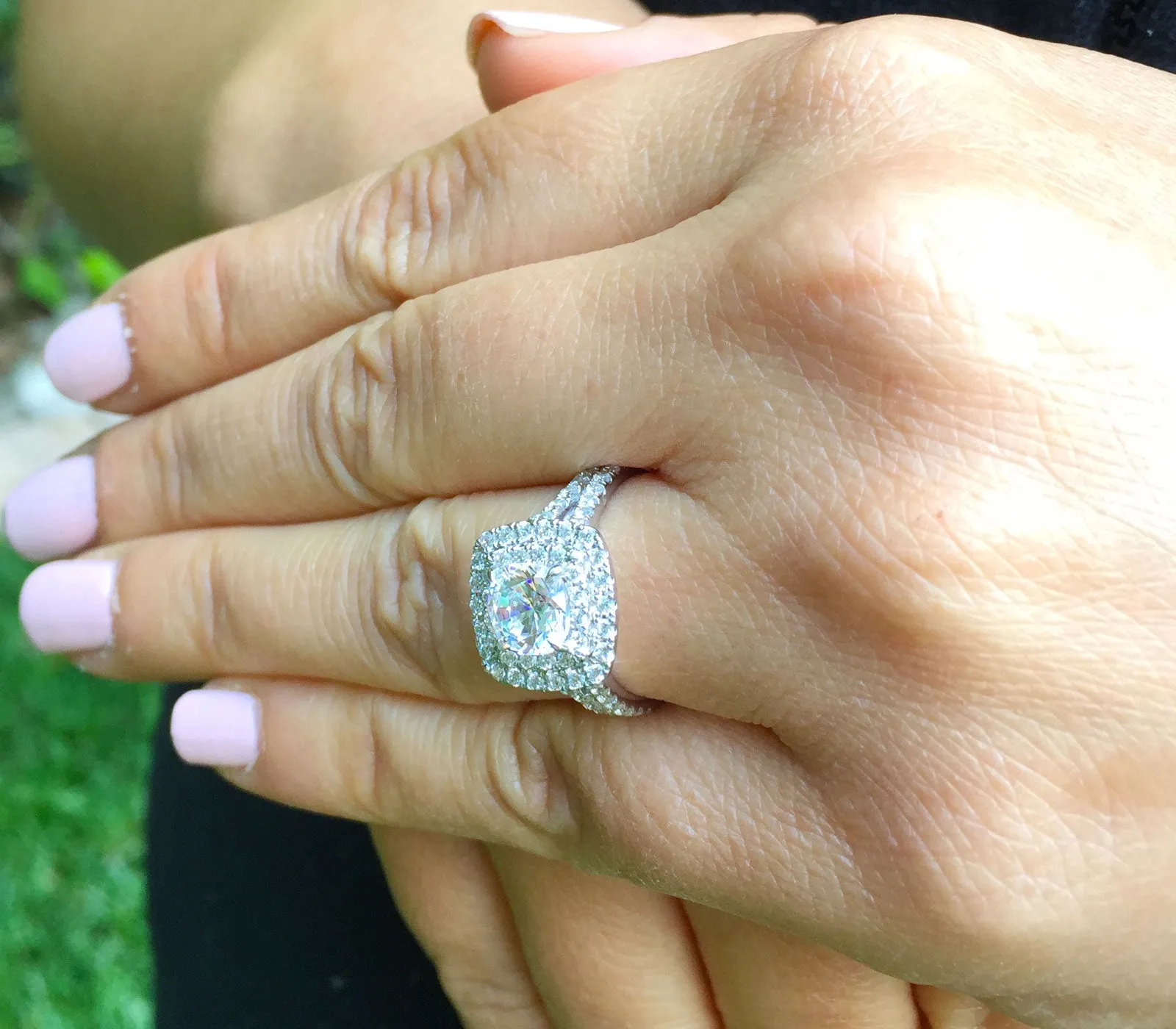 Women's Large 14k solid white gold cushion and Round cut diamond engagement ring double halo pave natural diamonds 1.80ctw