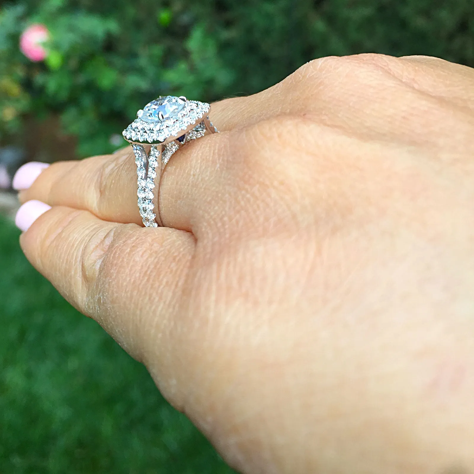 Women's Large 14k solid white gold cushion and Round cut diamond engagement ring double halo pave natural diamonds 1.80ctw