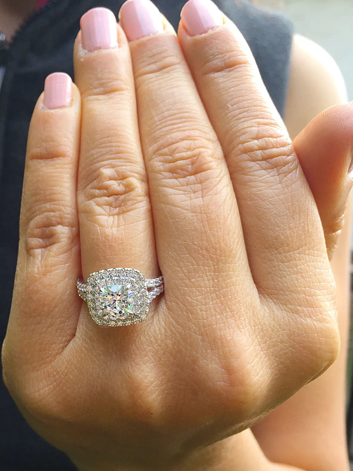 Women's Large 14k solid white gold cushion and Round cut diamond engagement ring double halo pave natural diamonds 1.80ctw