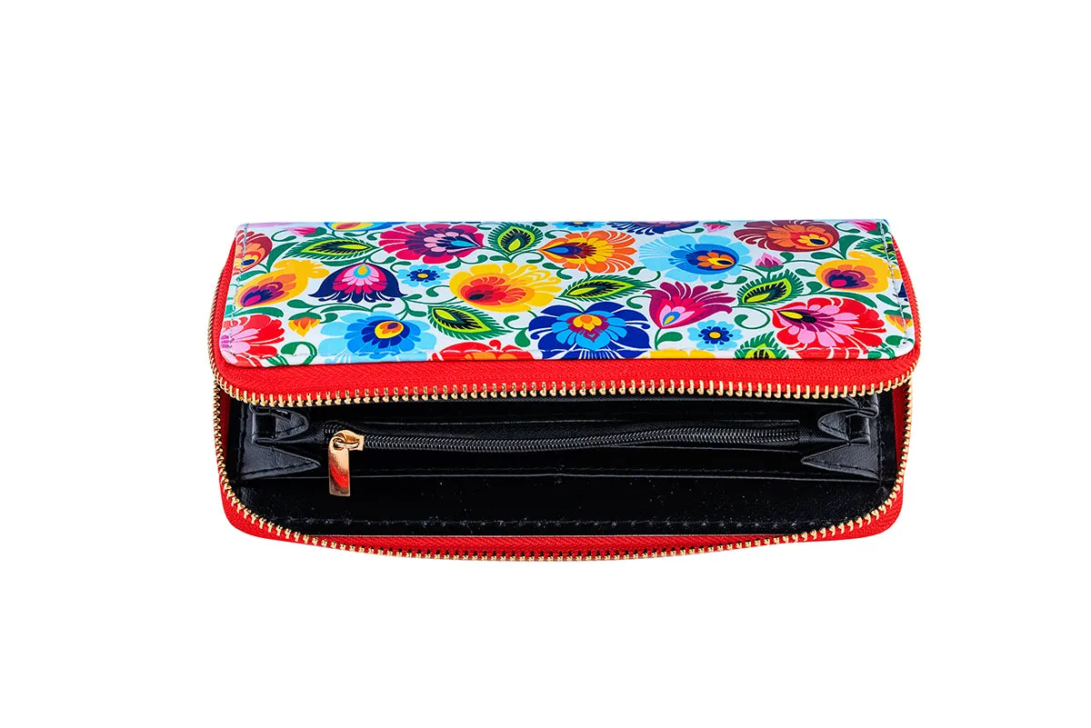 Women's Large Polish Folk Art Zip Around Wallet