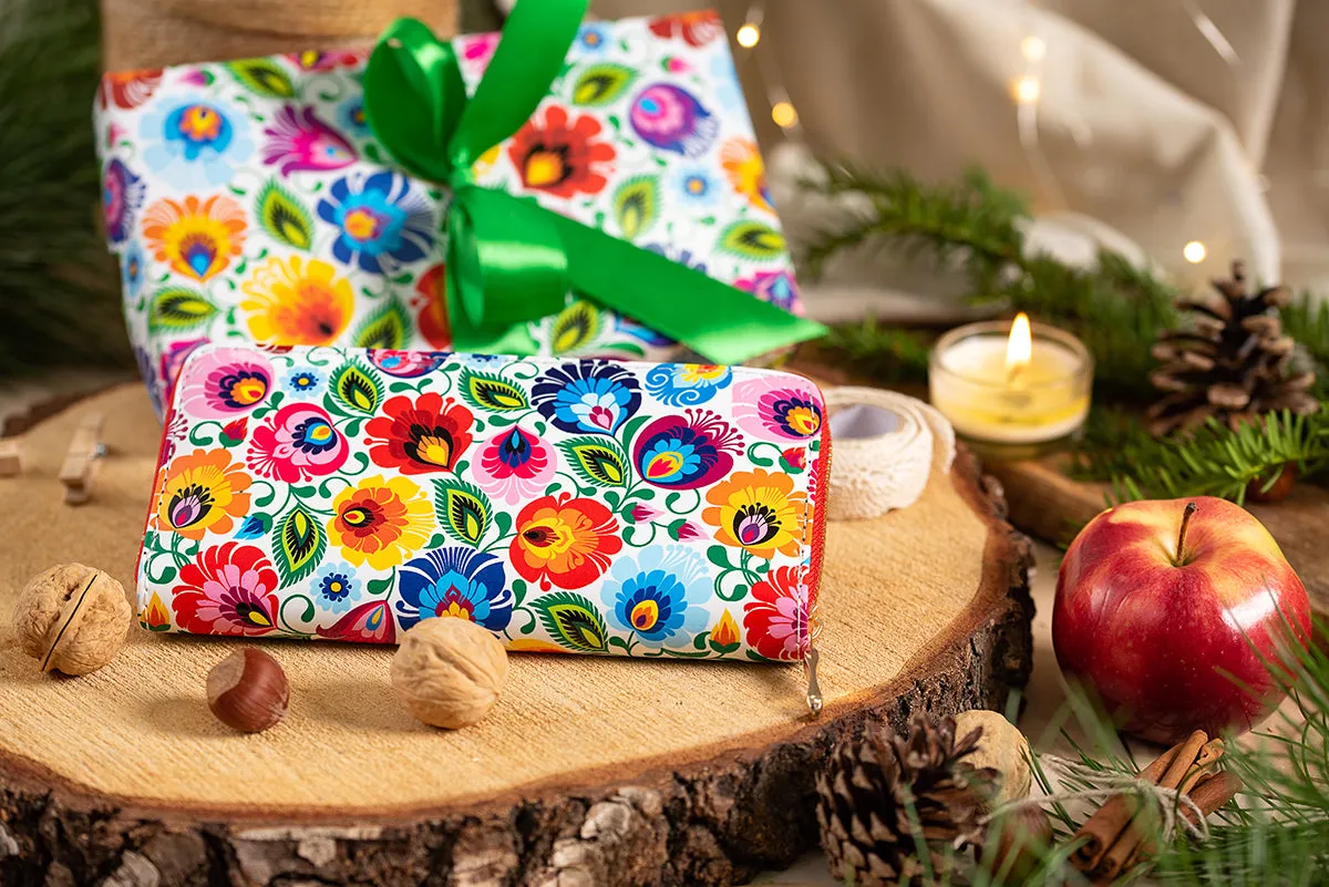 Women's Large Polish Folk Art Zip Around Wallet