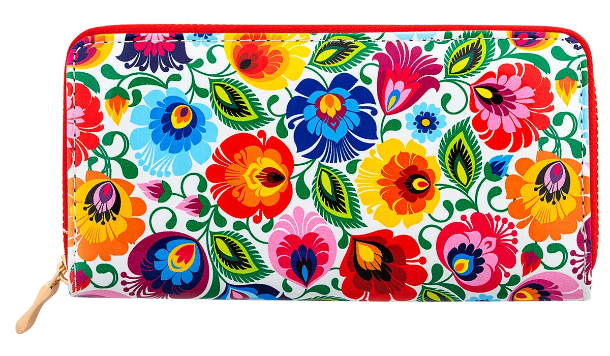 Women's Large Polish Folk Art Zip Around Wallet